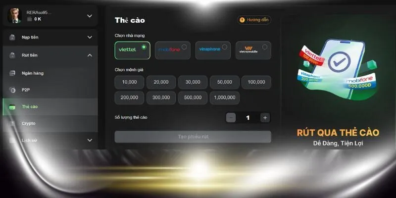 Truy cập tài khoản để bắt đầu rút tiền