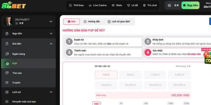Điều kiện rút tiền 86BET