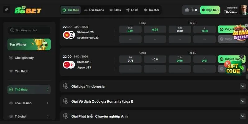 Khám phá sảnh cá cược thể thao 86BET