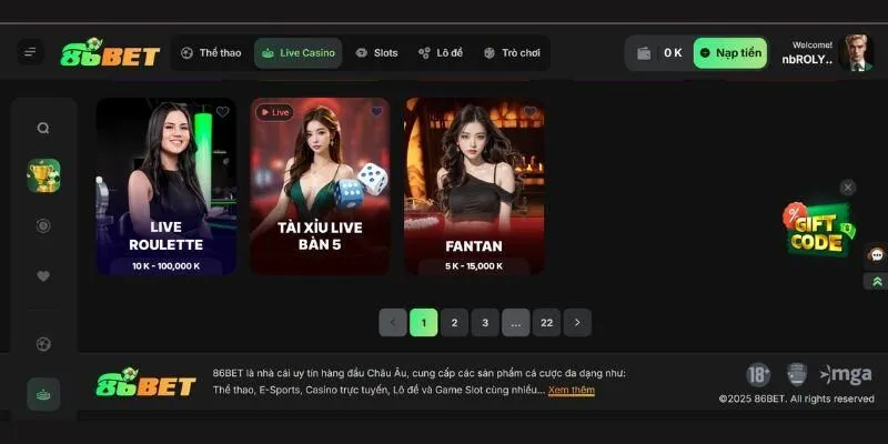 Roulette Trực Tuyến 86bet - Casino Live Đỉnh Cao