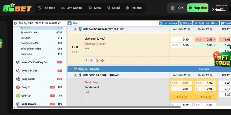 Tổng quan kèo hai đội đều ghi bàn 86Bet