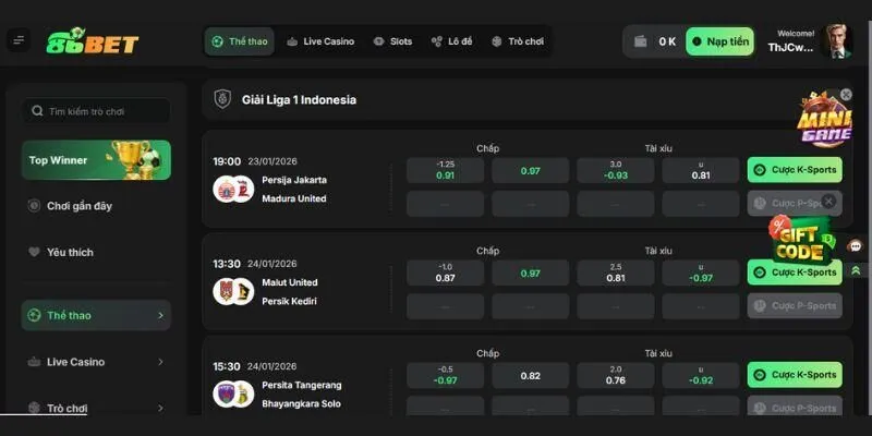 Ưu điểm sảnh cá cược thể thao 86BET