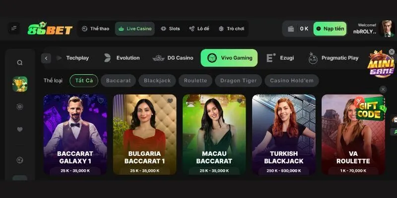 Vivo Gaming Live Dealer tại 86bet: Sòng Bài Trực Tuyến Số 1